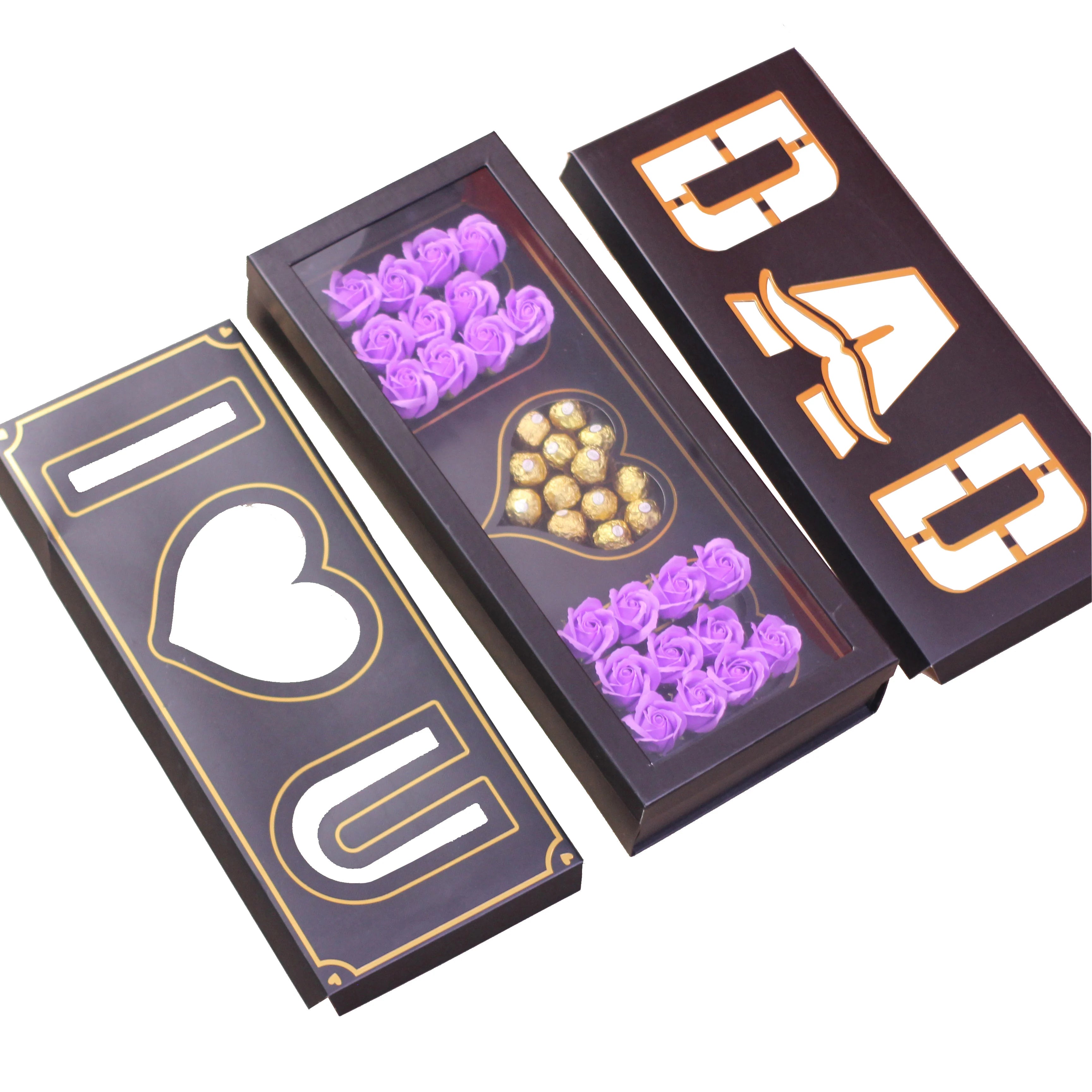 Luxury Rectangular Flower Box Preserved Valentine's Day Gift Box With Word Mom&I Love You&Dad Flower Box