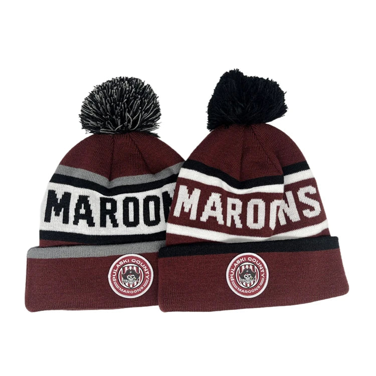 Custom 3D Embroidery Logo Patch Winter Beanie Toque Knit Pom Pom Hat with Digital Printing Image Style
