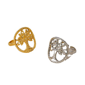 Exquisite Stainless Steel Life Tree Ring 18K Gold Plated Opening Adjustable Titanium Steel Ring Inlaid Open Ring Jewelry