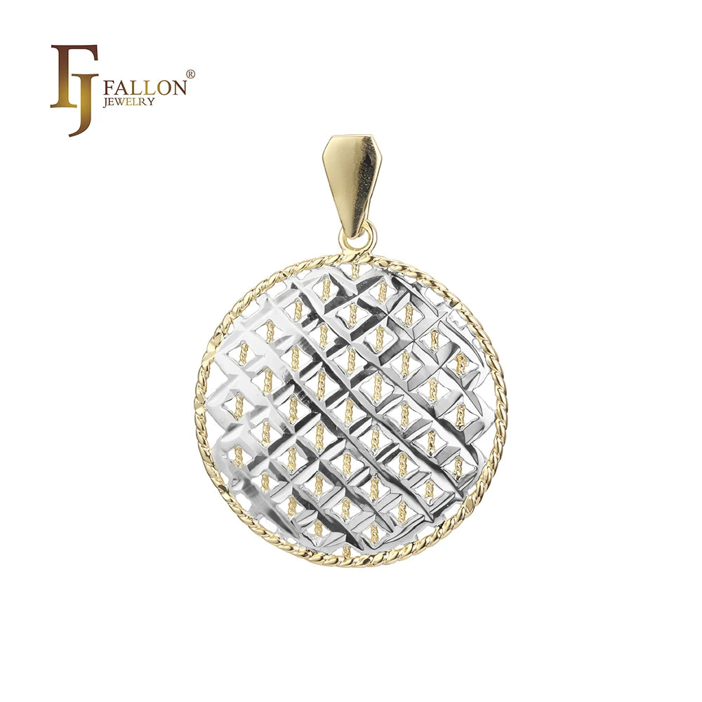 FJ Fallon Fashion Jewelry Net of Cage Elegant Filigree Pendant and Plated in 14K Gold Two Tone Brass Based
