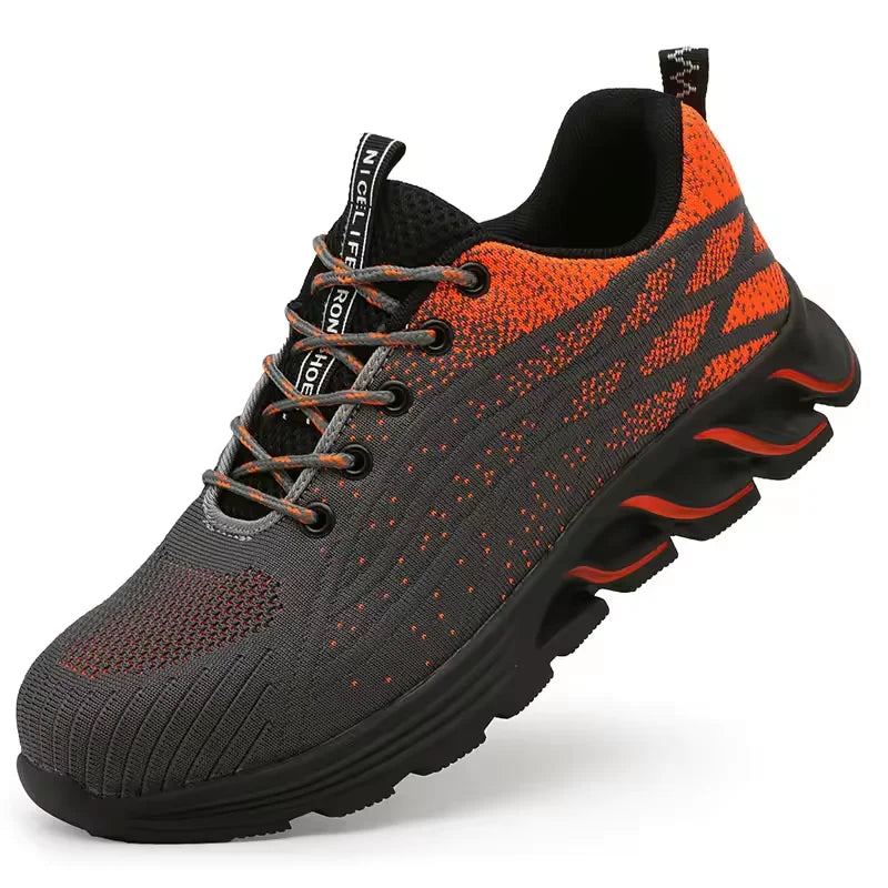 Fashionable Gradient Color Breathable Fly Knitting Fabric Anti-impacting Steel Toe Working Safety Shoes for Men and Women