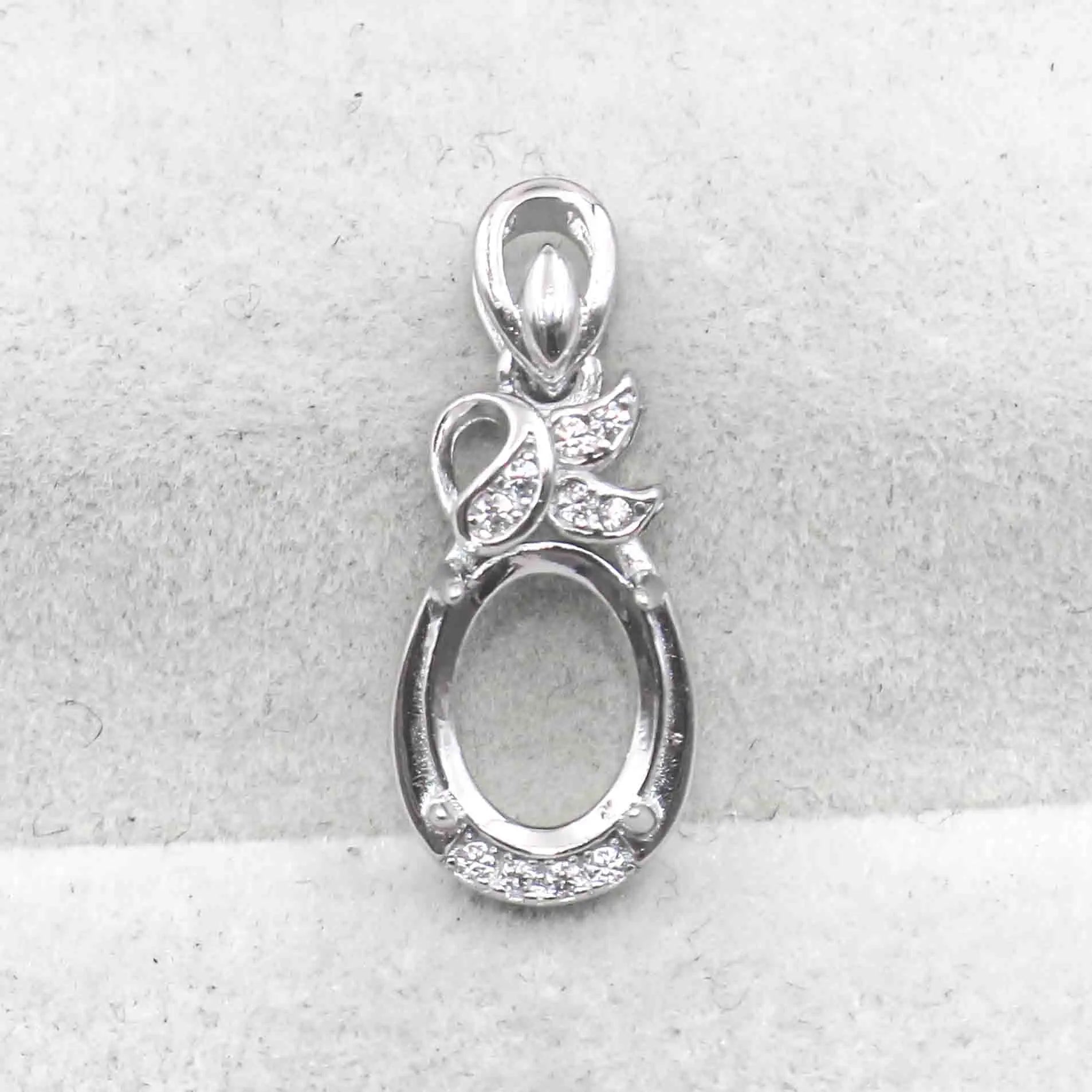 Sterling Silver 7*9/8*10mm Semi Mount Pendant Empty Frame Blank Support Setting S925 Base Without Center Stone for DIY Inlay