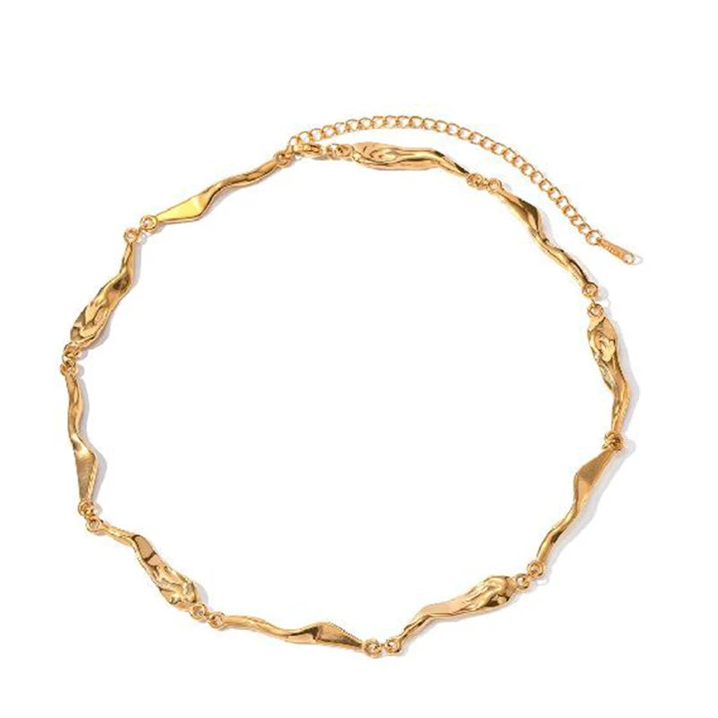 Temperament Stacking Lava Irregular Snake Bone Chain Stainless Steel 18k Gold-Plated Necklace for Women