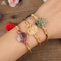 Gold Silver Rose Gold Plated Wire Wrapped Bangle Natural Citrine Quartz Crystal Stone Nugget Beads Bracelets Bangle
