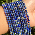 Wholesale 2/3/4mm Faceted Natural Blue Lapis Lazuli Semi Gemstone Loose Beads 15 Inches Strand for Jewelry Making DIY