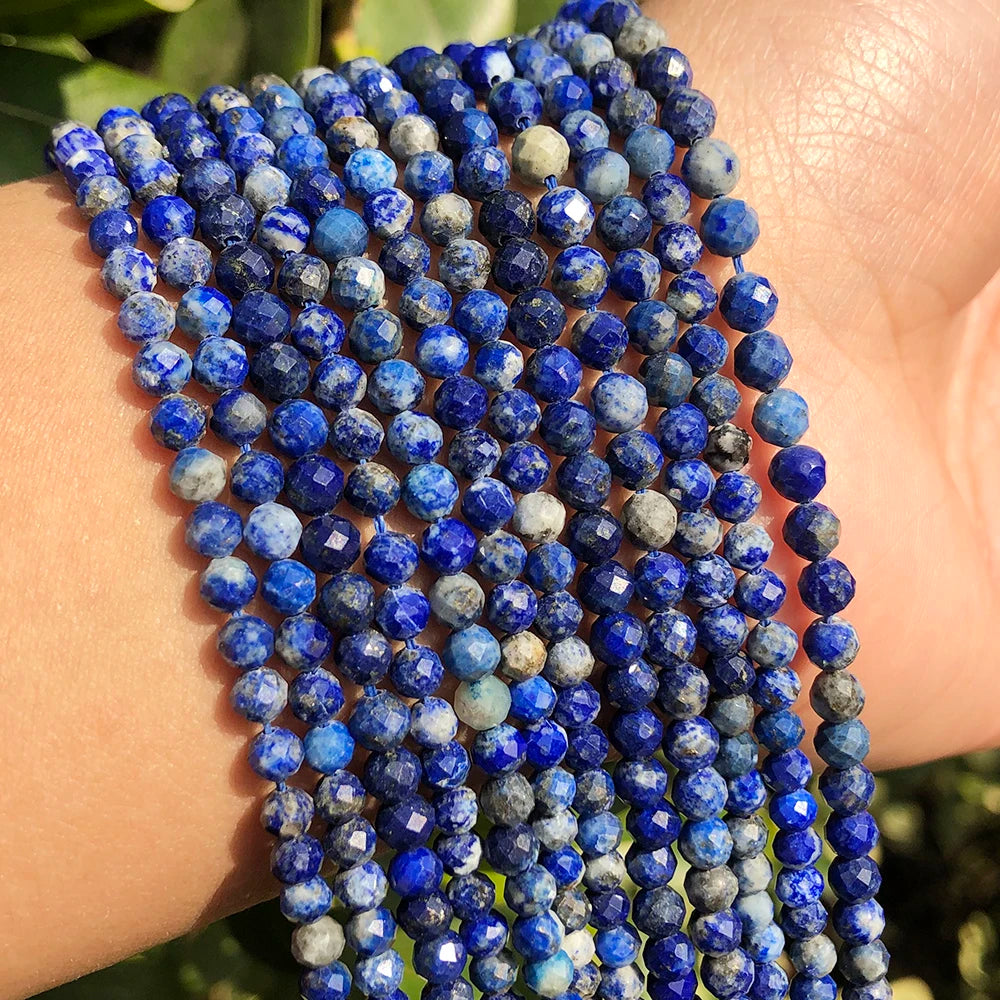Wholesale 2/3/4mm Faceted Natural Blue Lapis Lazuli Semi Gemstone Loose Beads 15 Inches Strand for Jewelry Making DIY