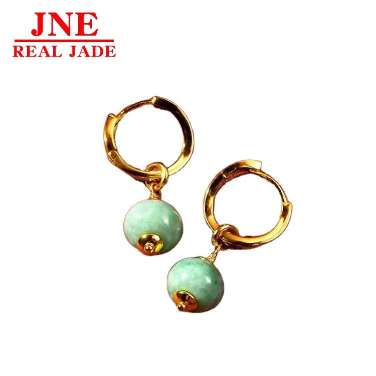 Natural Jade Earrings Female Temperament Pure Silver Earrings Ethnic Style Trend Diy Jewelry