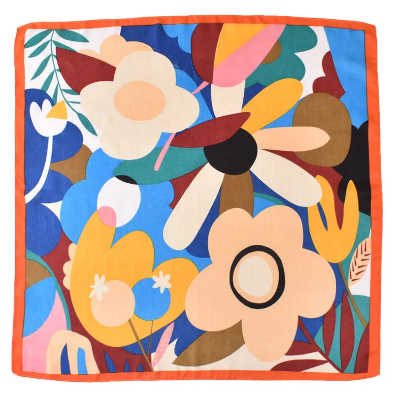 2025 Autumn Winter Collection Elegant Floral Print Square Scarf 70cm Cotton Polyester Retro Headscarf Women's Bandannas Bandana