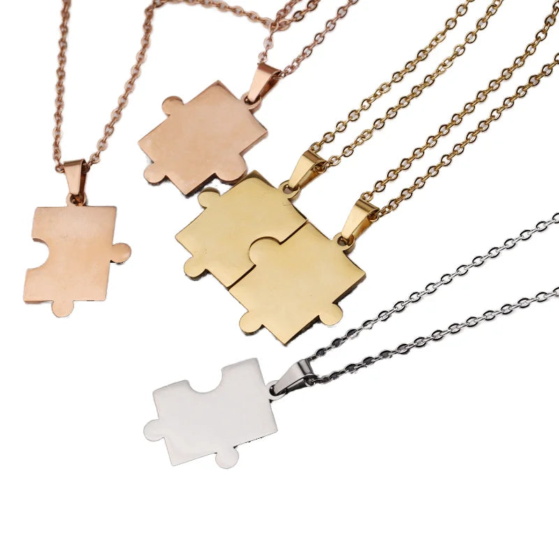 Fenyi Wholesale Fashion Classic Casual Stainless Steel Gold-plated Simple Fashion Geometric Puzzle Couple Necklace Men and Women