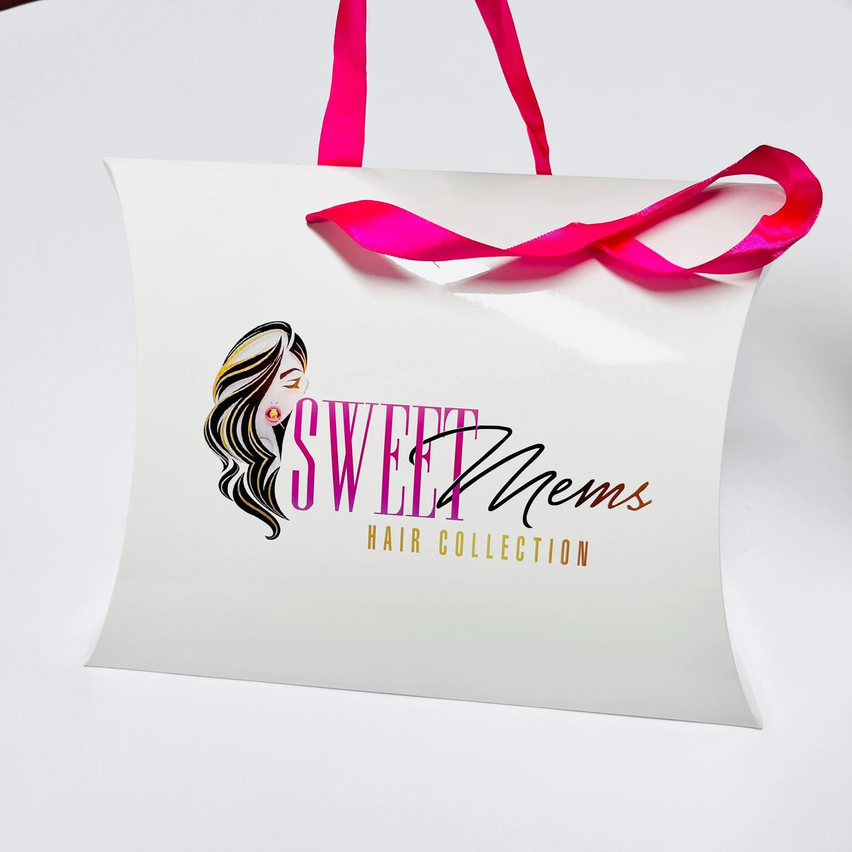 Custom Shiny Glossy Black Pillow Shape Box with White logo for Gift Bundle Hair Packaging Box