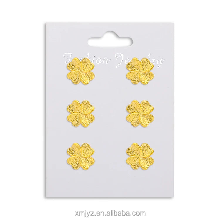 Gold Plated Retro Four-Leaf Clover Frosted Brass Earrings Ins Style Fashion Temperament Compact High-End Earring Earrings