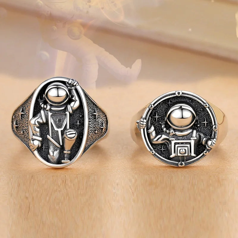 Creative Silver Plated Chunky Couple Ring for Wedding Jewelry Astronaut Robot Ring Valentine's Day Gift Open Adjustable Ring