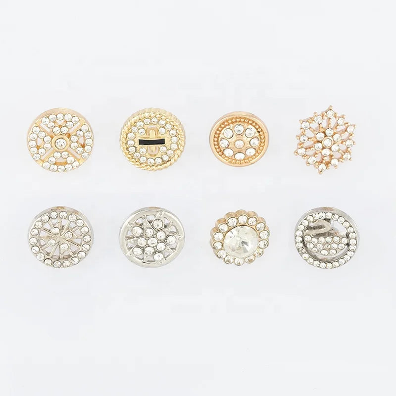 Rhinestone Shiny Small Zinc Alloy Plating Nickel-Free Flower Shape Shirt Buttons Metal Shank Oeko-Tex Certified