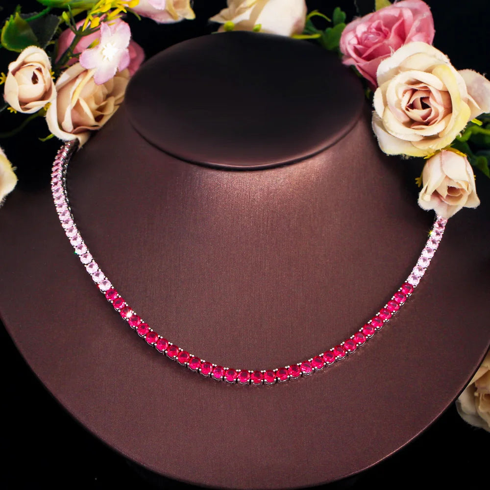 Fashion Jewelry 4mm Round Cubic Zirconia Chain Link Pink and Red Tennis Necklace for Women Party Wedding Dress Accessories