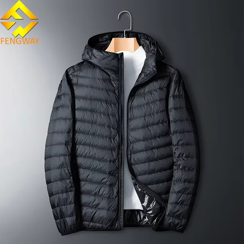 Custom  Lightweight Warm Duck Feather Men Nylon Hooded Winter Bubble Puff Down Coat Puffer Jackets With Hood