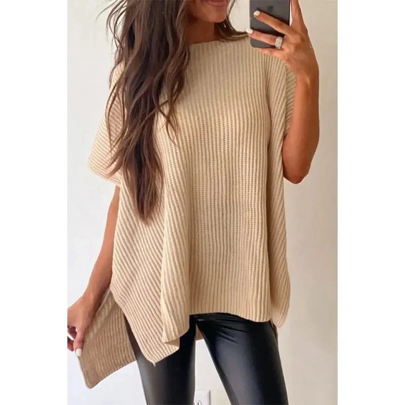 Summer Top Casual Short Sleeve Shirts Loose Crew Neck Loose Knit Sweater