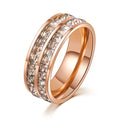 Somen Gold/Silver/Rose Gold Double Row Zircon Stainless Steel Women's Ring Engagement Wedding Bands