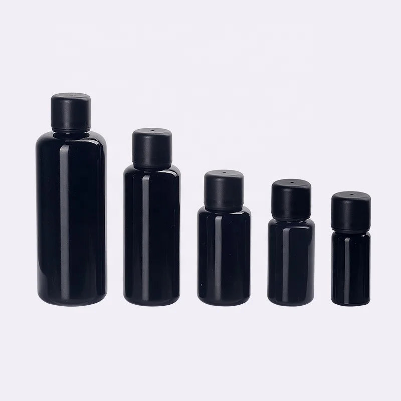 Ultra Violet Glass Bottle 10ml 15ml 30 ml 50 ml 100 ml Black Glass Essential Oil Bottle with Matte Black Cap and Drip Plug