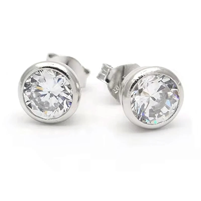 Hot Sale Round Cubic Zirconia Cz 925 Sterling Silver Stud Earrings Women