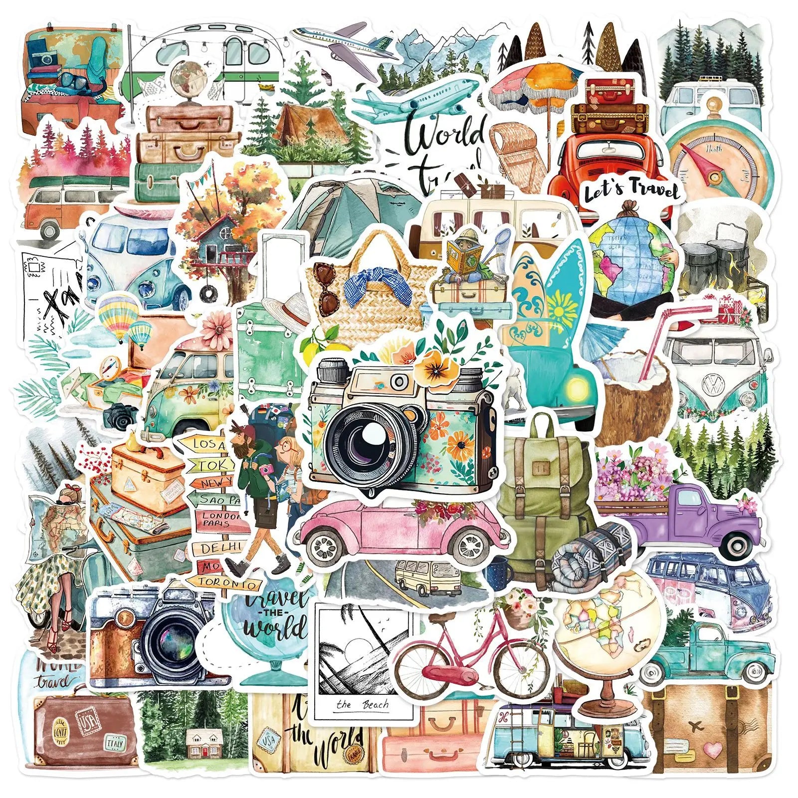 50 pcs outdoor travel graffiti PVC waterproof stickers for draw bar box suitcase handbags pencil case guitar and books