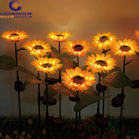 LED Sunflower Landscape Light Solar Power Warm White Waterproof Outdoor Patio Garden Decoration IP67/65 Copper PVC Body Battery