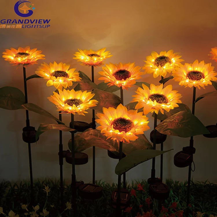 LED Sunflower Landscape Light Solar Power Warm White Waterproof Outdoor Patio Garden Decoration IP67/65 Copper PVC Body Battery