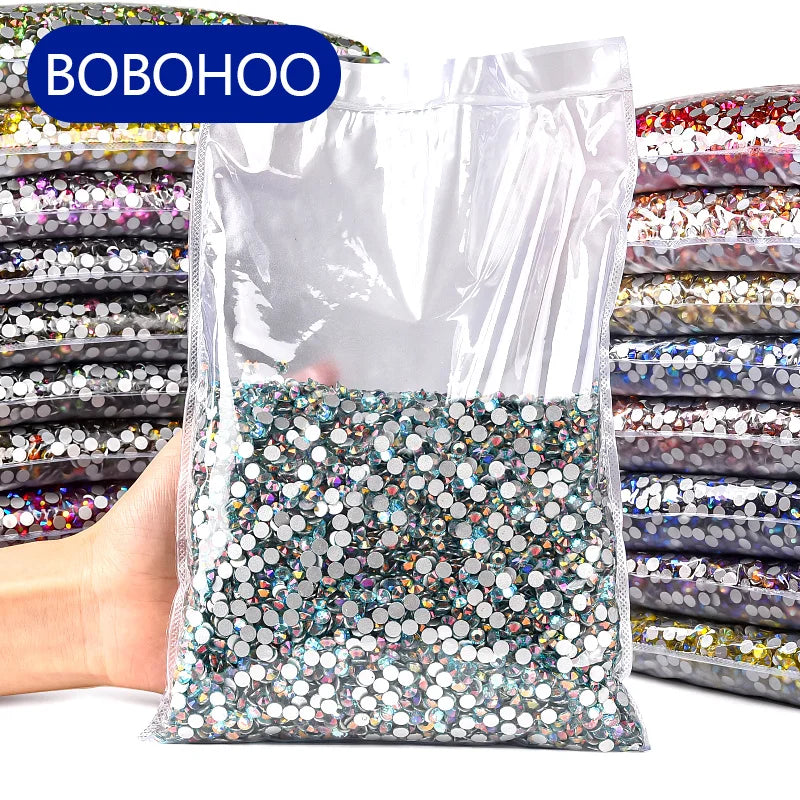 BOBOHOO Hot Sale Glass Rhinestone Light Series Crystal Loose Strass Nail Art Hari pink Flatback Rhinestone for Wedding Handbag