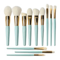 ZH Factory 2022 Pro Luxury Custom 12pcs Blue Goat Hair Natural Makeup Brush Set Private Label Concealer Face Tool for Wholesale