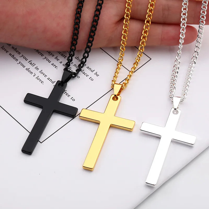 18K Gold Plated Hip Hop Religious Cross Pendant Necklace for Men Glossy Big Cross Necklace with Link Chain for Parties Weddings