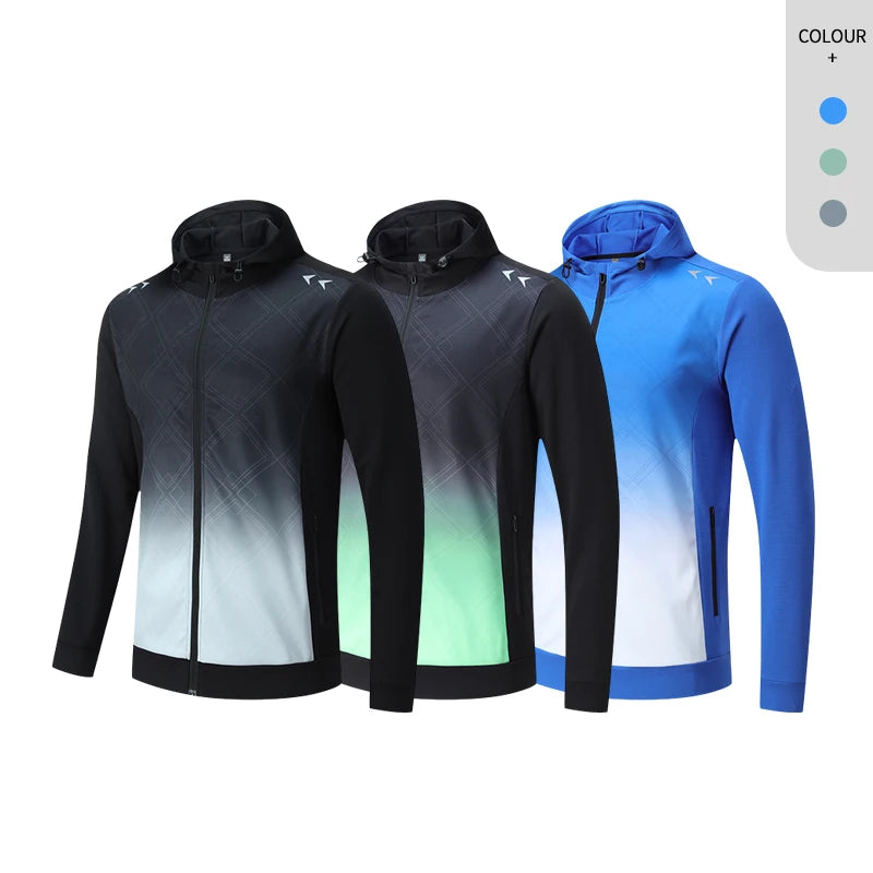 Men Athletic Jackets Hooded Full Zipper Outdoor Sports Jacket 100% Polyester Breathable Men Autumn Jacket