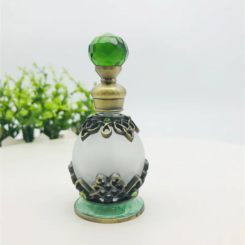 15ml European Middle East Dubai Metal Alloy Patented Jewelry Stones Perfume Bottle Empty Glass Essential Oil Attar Bottle