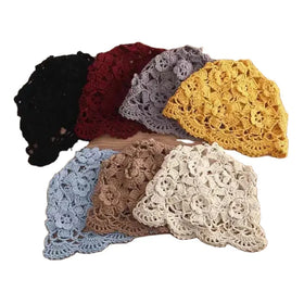 Women Adults Spring Autumn Winter Open Weave Cotton Hand Crocheted Lace Flowers Design Custom Logo Dot Pattern Beach Bonnet