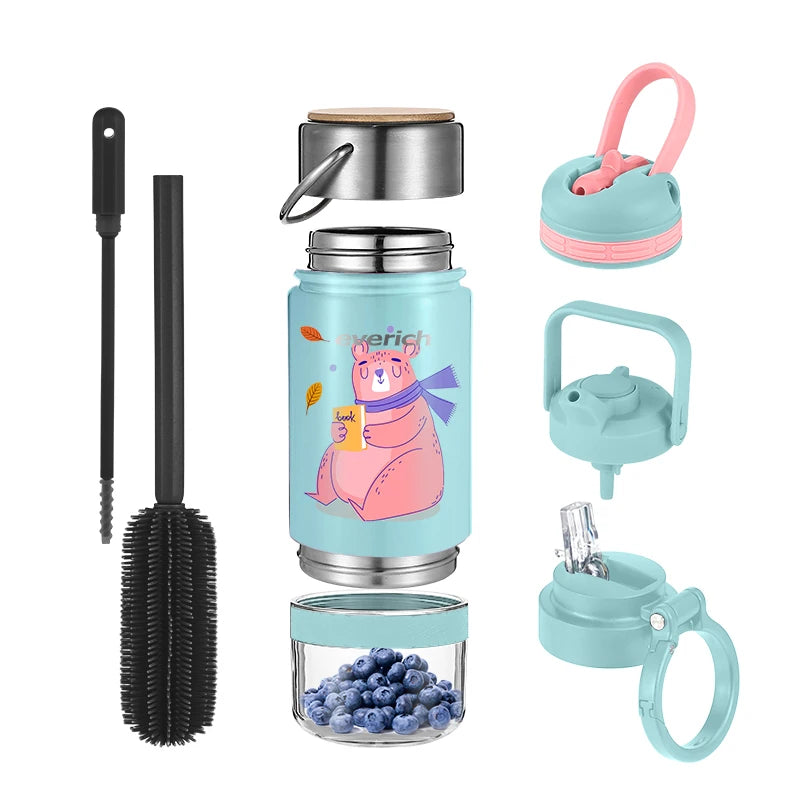 New Design Lid Big Mouth Double Wall Stainless Steel Kids Water Bottle Insulated With Eco-friendly Bamboo Lid
