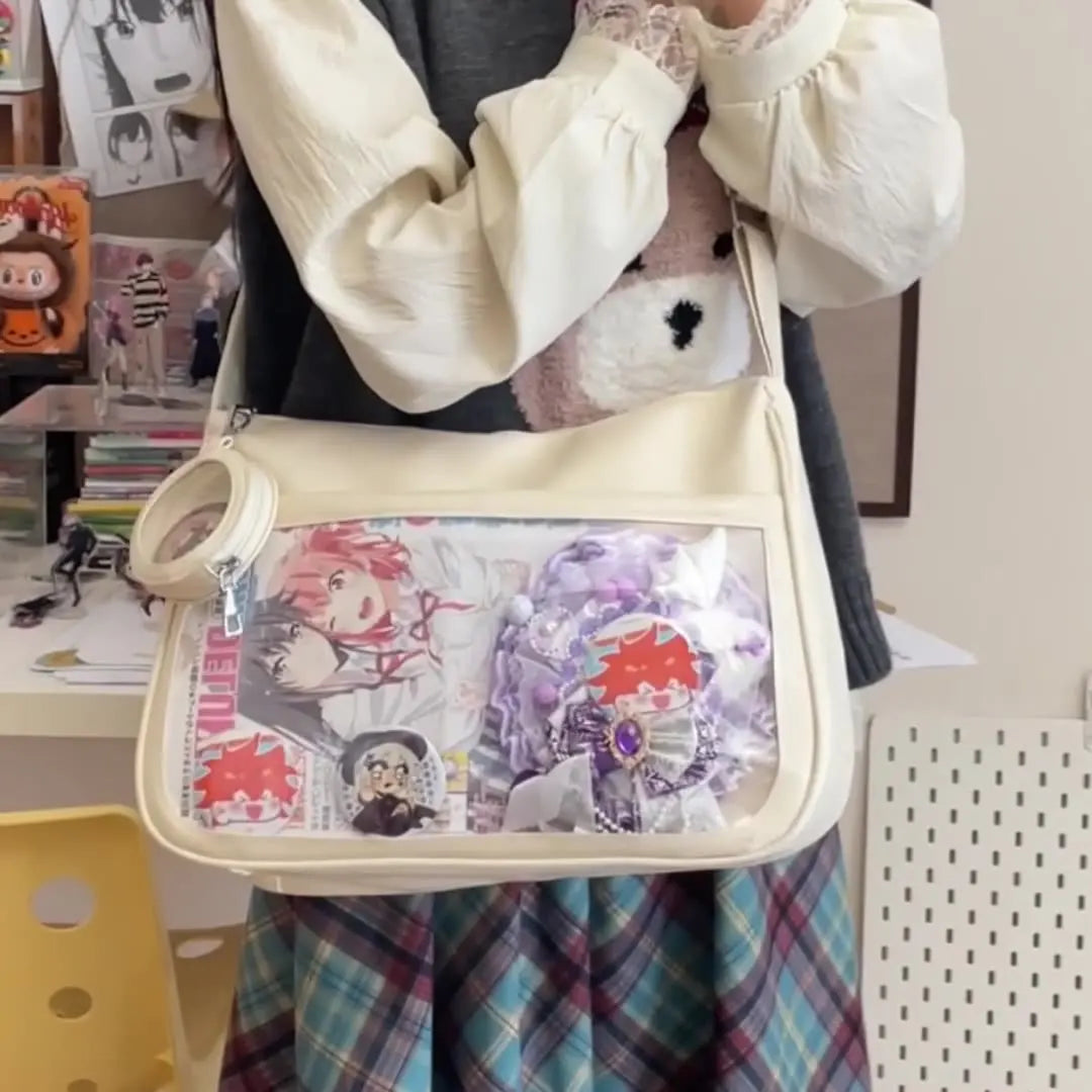 Japanese Style  Anime Kawaii Transparent Crossbody Bag PU Large Capacity Student Bookbag for Girls
