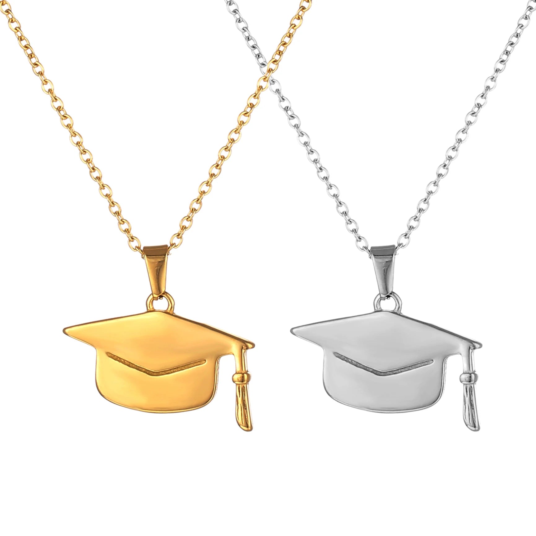 Trendy Graduation Hat Necklace Custom Name Jewelry Stainless Steel Doctor Hat Pendant Necklaces Gift for Boy Girl