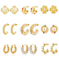 Luxury 18k Gold Plated Stainless Steel Stud Earrings Chunky Retro Pearl Earrings Women Jewelry Wholesales
