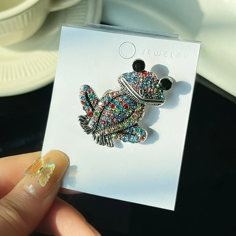 Fashion Diamond Animal Frog Lapel Pins Colorful Rhinestone Frog Brooch Pins for Women Men