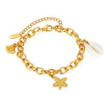 Popular Stainless Steel Unisex Casual/Sporty Gold Plated Starfish Shell Beach Bracelet