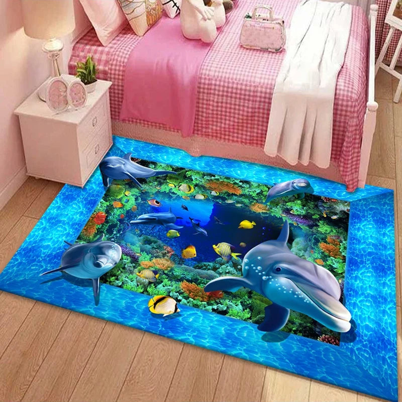 Underwater 3D Carpet for Children Floor Mat for Children's Room Bedroom Carpet