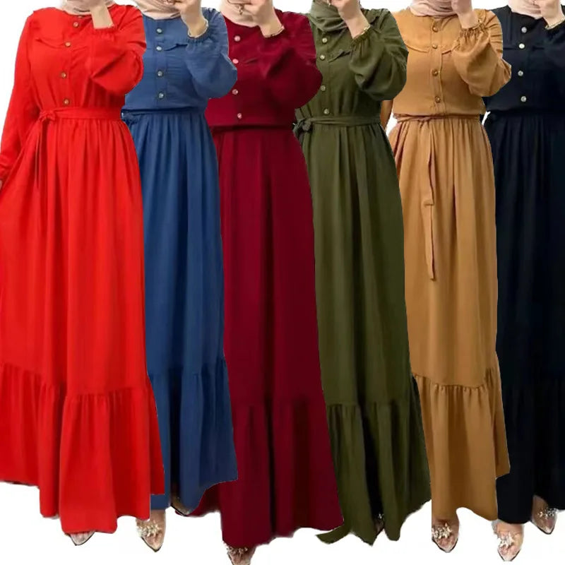 2023 New Long-sleeved Women's Maxi Dress Muslim Women's Ruffle Pleated Dress Dubai Women's Muslim Dresses Islamic Clothing Abaya
