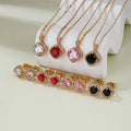 Custom Elegant Square Pink Zirconia 18K Gold Plated Women Jewelry Set for Party