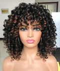FUJIA Afro Curly Wigs Black with Warm Brown Highlights Wigs with Bangs for Black Women Natural Looking for Daily Wear (Ombre