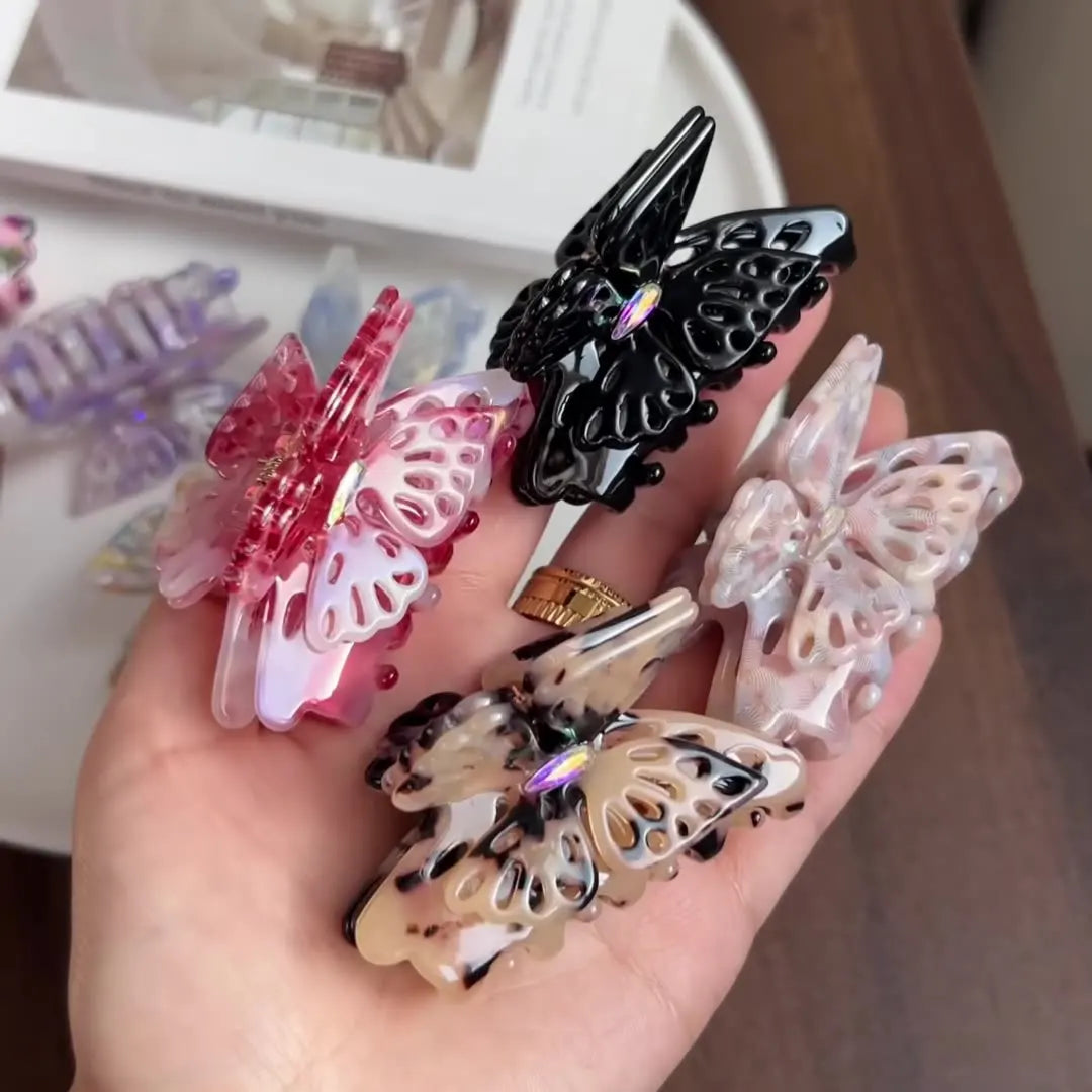Custom Korean Butterfly Hair Claw Luxury Hollow Double Layer Butterfly Rhinestone Hair Claws Wholesale Hair Claws for Women