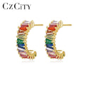 CZCITY Personalized Colorful CZ Hoop Earrings Good Hoop Trendy Clip Earrings for Women