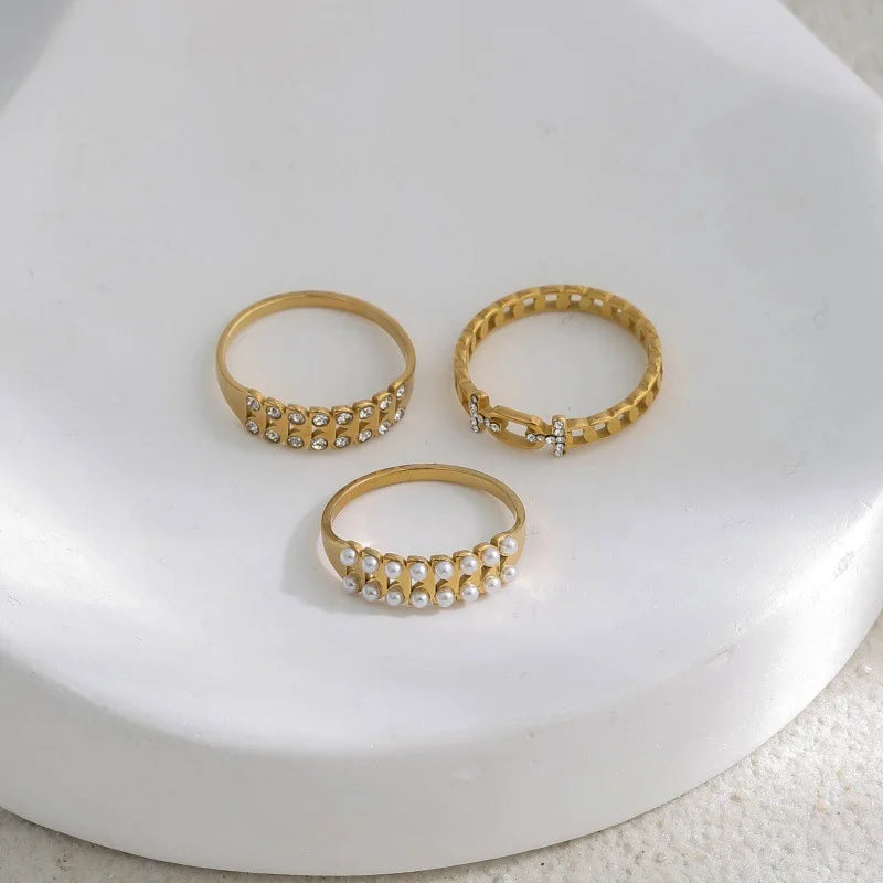 Trendy Hypoallergenic Waterproof Bijoux En Acier Inoxydable Stainless Steel Gold Plated Jewelry Cubic Zirconia Fashion Rings