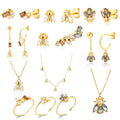 FUAMAY 925 Silver Bee Necklace Pendant Zircon Bumble Bee Earrings Necklaces Bracelets Rings Jewelry Sets for Party Engagement