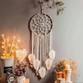 Handwoven Cotton Bohemian Dreamcatcher Cozy Homes Macrame Wall Hanging with Leaf Tassels Flower of Life Crystal Crafts Ornament