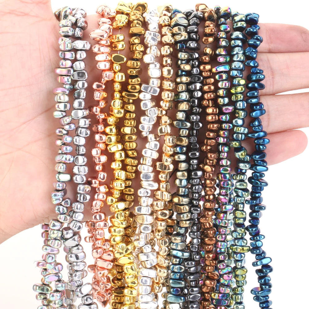 5-10mm Natural Stone Beads Silver KC Gold Plated Hematite Irregular Gravel Loose Spacer Beads for Jewelry Making DIY Bracelet