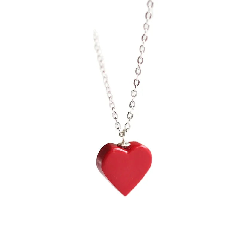 2021 Korean Shinny Jewelry 925 Sterling Silver Necklace Red Heart Pendant Necklace for Women