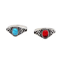 Ladies Biker Jewelry Geometric Vintage Unisex Natural Stone Ring Blue Red Single Stone Turquoise Ring